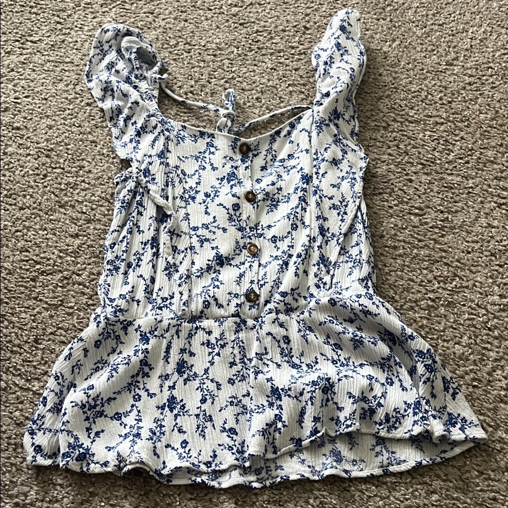 Moa Moa Blue and White Floral Tank Top